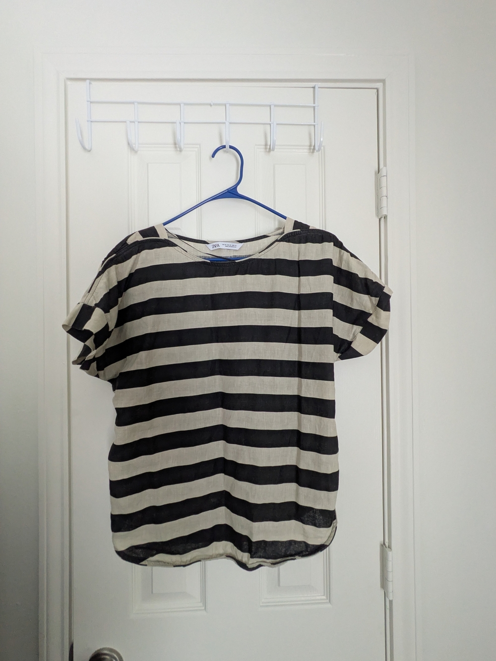 Zara Black & Cream Striped Short-Sleeve Tee